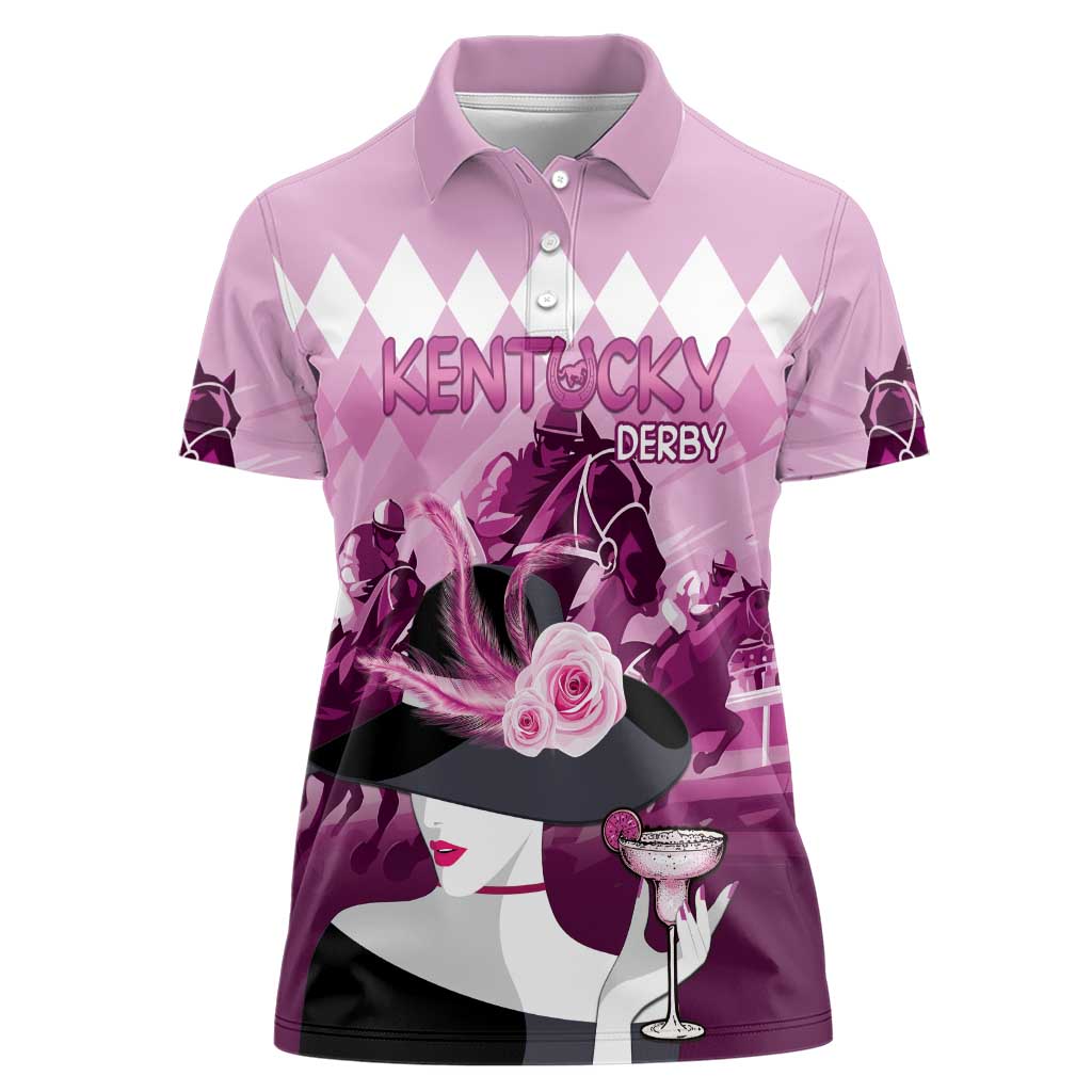 Kentucky Horse Racing Women Polo Shirt Derby Mint Julep Girl - Pink Pastel LT14