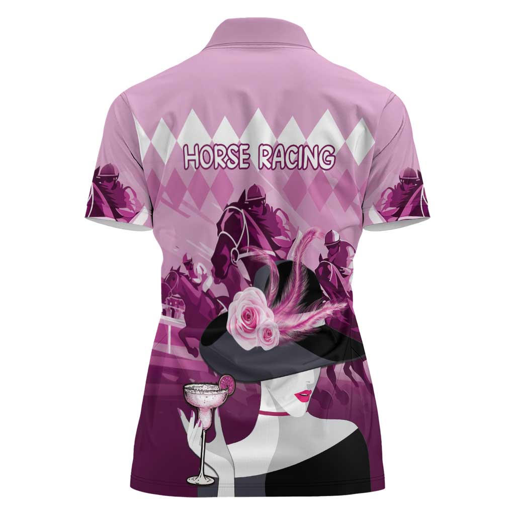 Kentucky Horse Racing Women Polo Shirt Derby Mint Julep Girl - Pink Pastel LT14