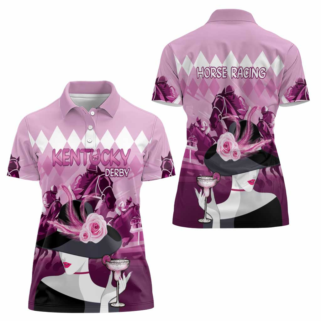 Kentucky Horse Racing Women Polo Shirt Derby Mint Julep Girl - Pink Pastel LT14