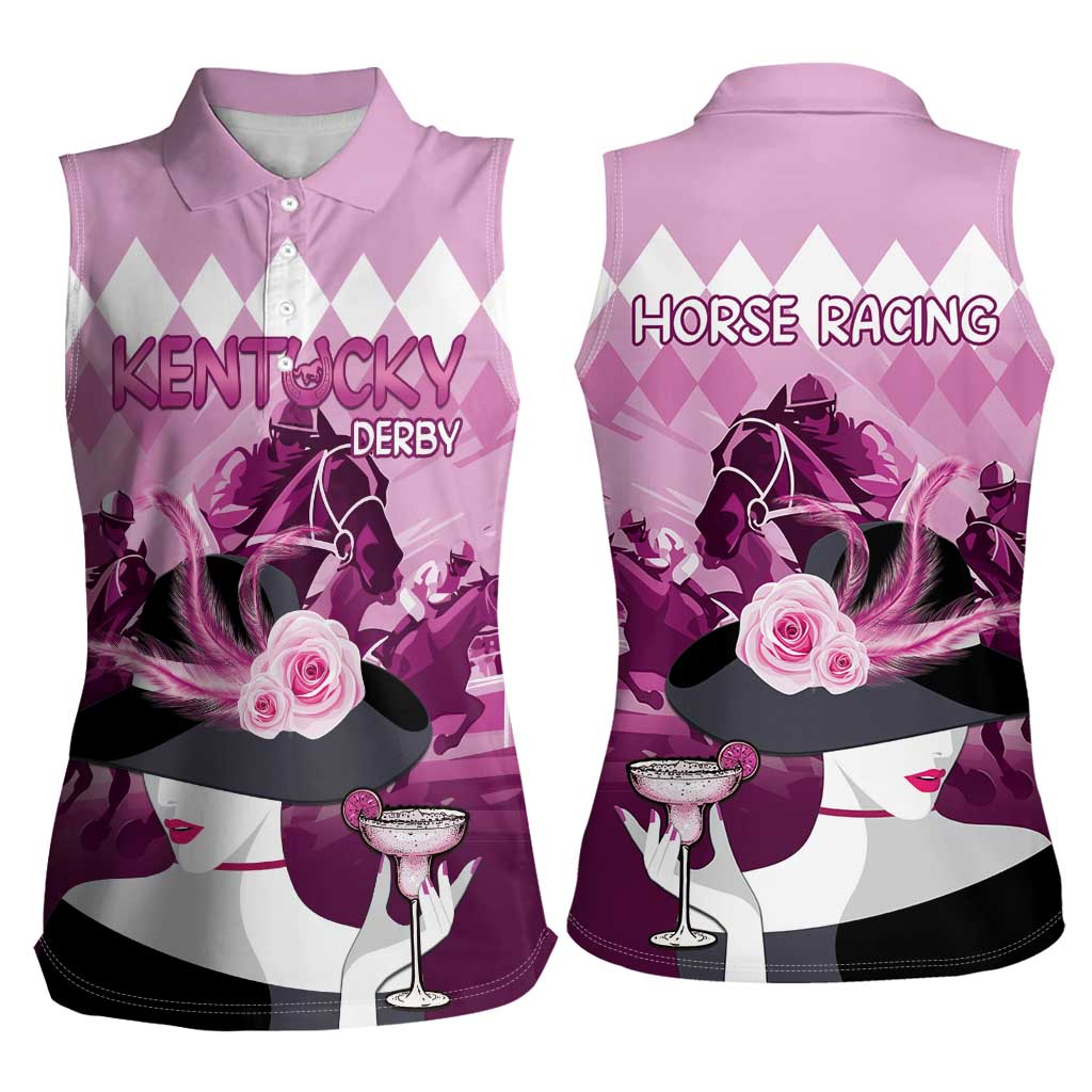 Kentucky Horse Racing Women Sleeveless Polo Shirt Derby Mint Julep Girl - Pink Pastel LT14