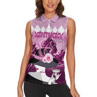 Kentucky Horse Racing Women Sleeveless Polo Shirt Derby Mint Julep Girl - Pink Pastel LT14