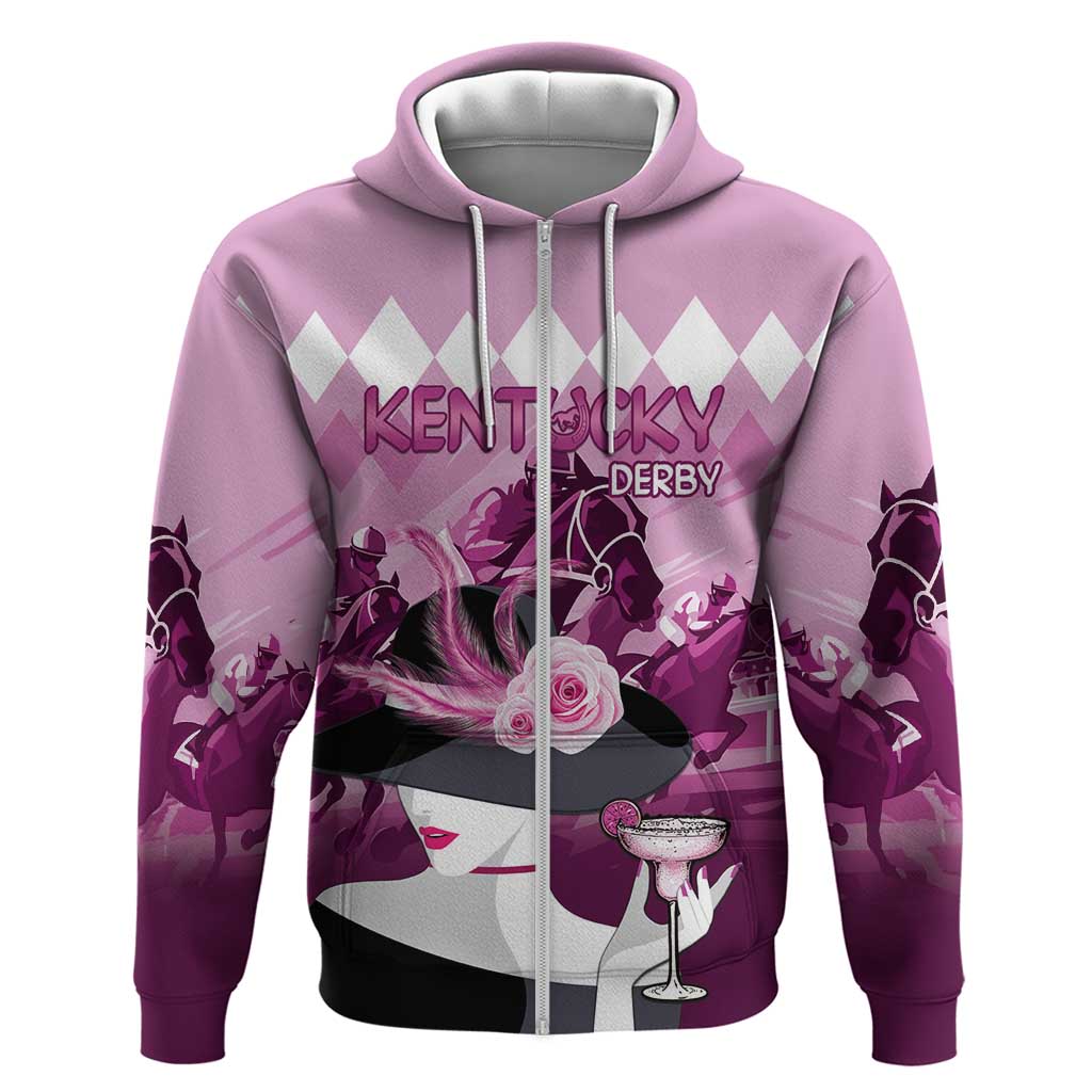 Kentucky Horse Racing Zip Hoodie Derby Mint Julep Girl - Pink Pastel LT14