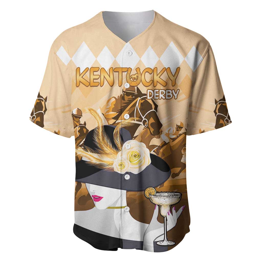 Kentucky Horse Racing Baseball Jersey Derby Mint Julep Girl - Gold Pastel LT14