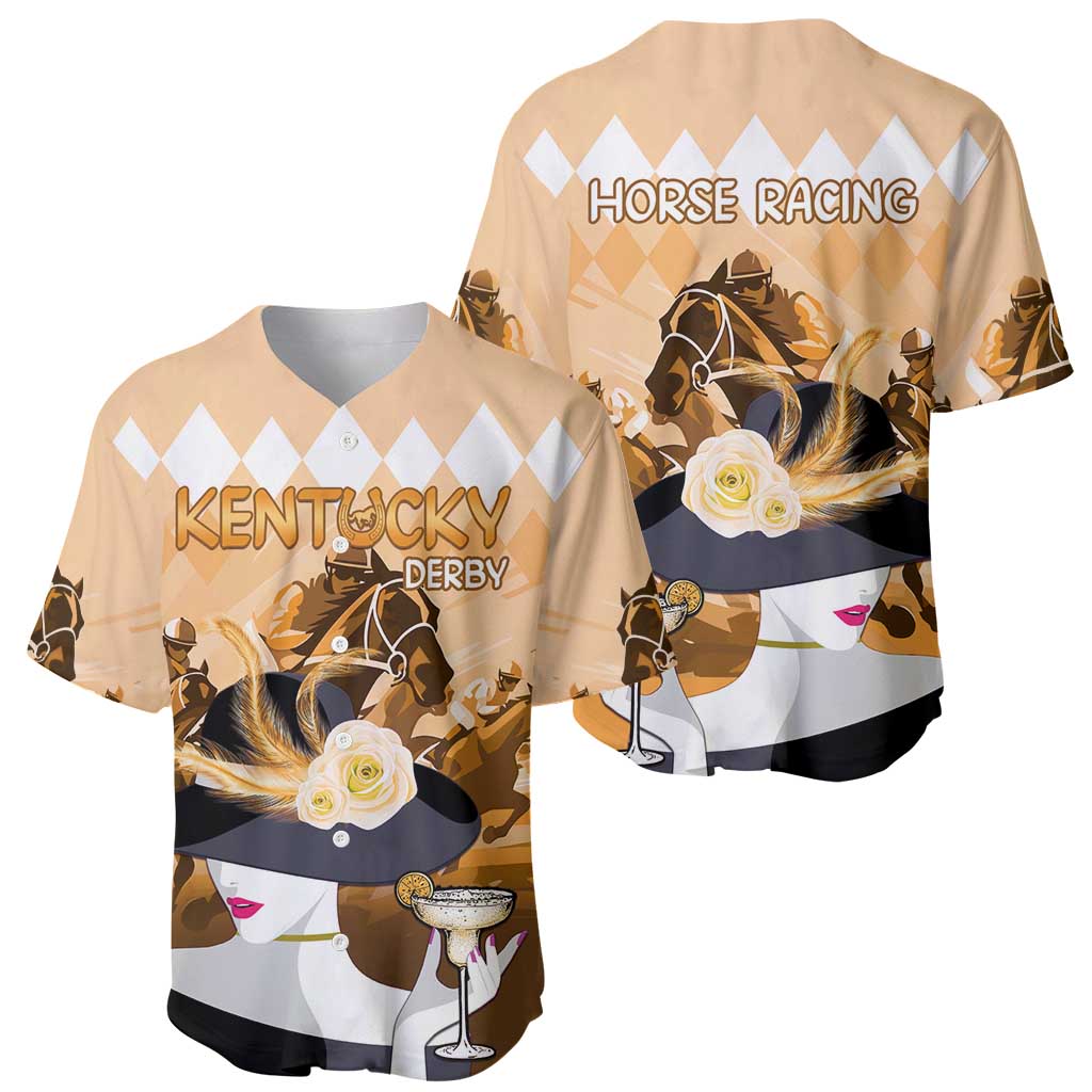Kentucky Horse Racing Baseball Jersey Derby Mint Julep Girl - Gold Pastel LT14