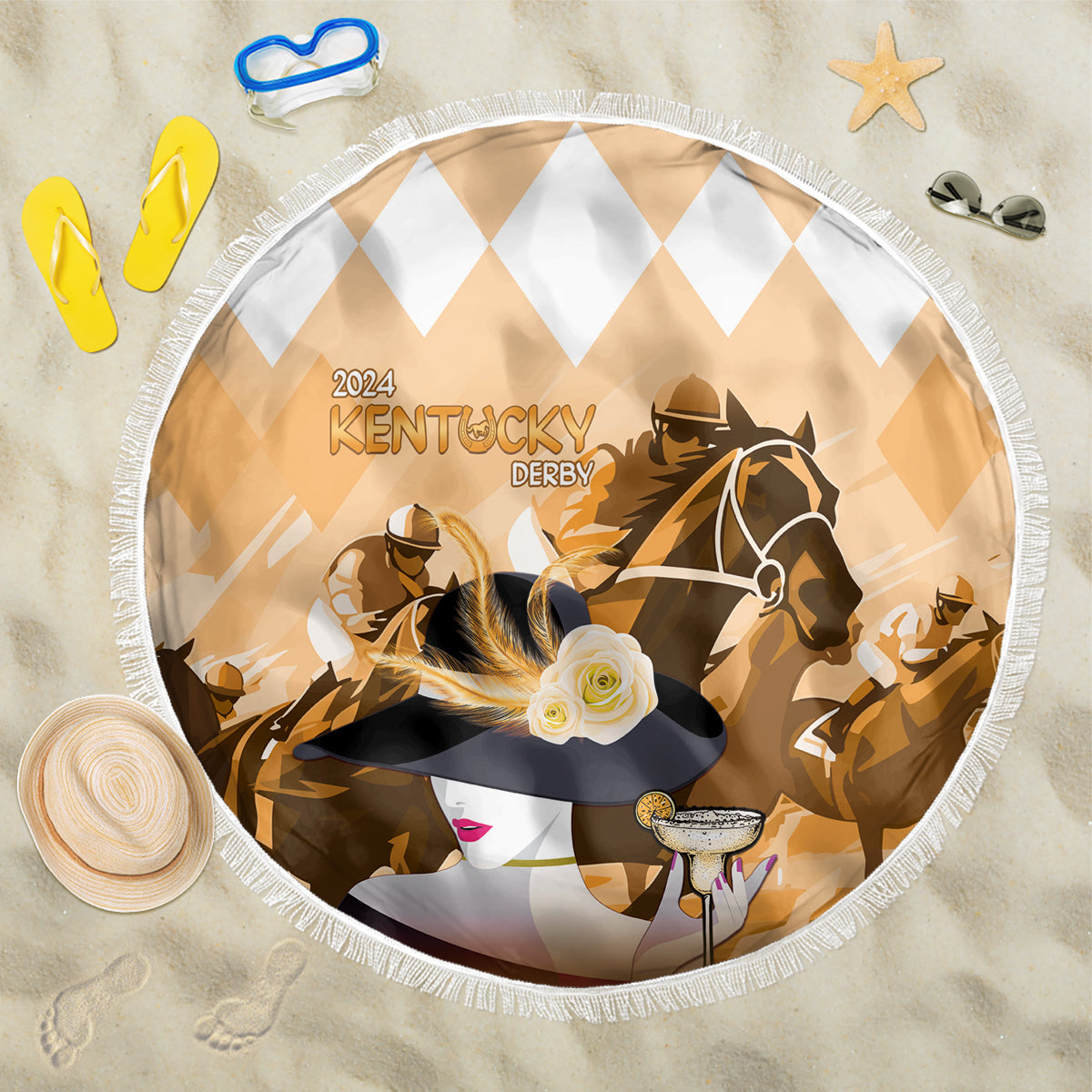 2024 Kentucky Horse Racing Beach Blanket Derby Mint Julep Girl - Gold Pastel