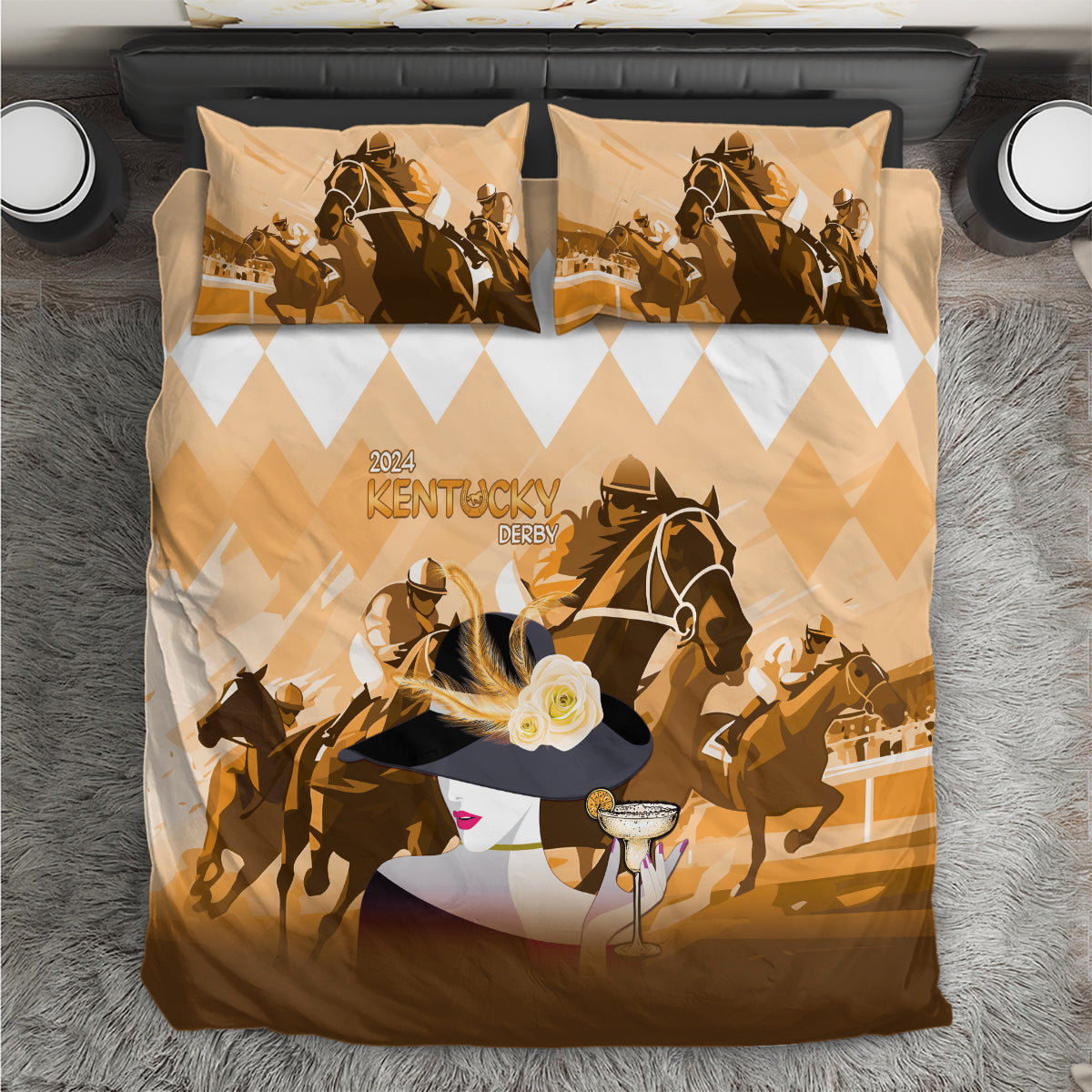 2024 Kentucky Horse Racing Bedding Set Derby Mint Julep Girl - Gold Pastel