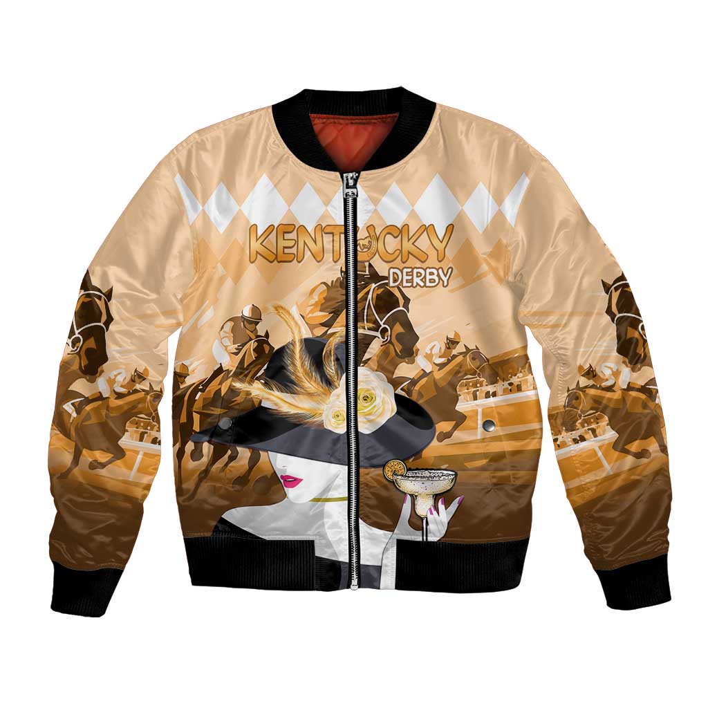 Kentucky Horse Racing Bomber Jacket Derby Mint Julep Girl - Gold Pastel LT14