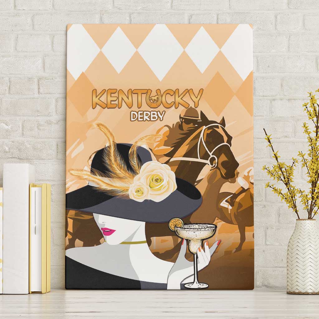 Kentucky Horse Racing Canvas Wall Art Derby Mint Julep Girl - Gold Pastel LT14