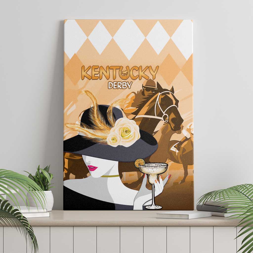 Kentucky Horse Racing Canvas Wall Art Derby Mint Julep Girl - Gold Pastel LT14
