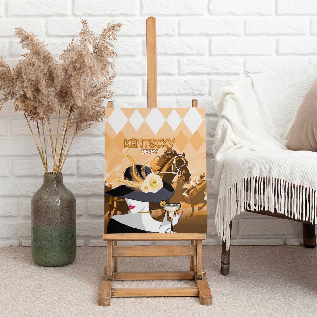Kentucky Horse Racing Canvas Wall Art Derby Mint Julep Girl - Gold Pastel LT14