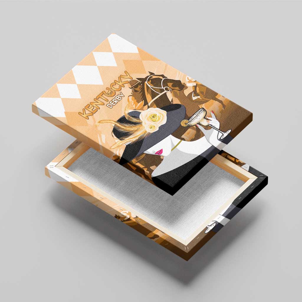 Kentucky Horse Racing Canvas Wall Art Derby Mint Julep Girl - Gold Pastel LT14