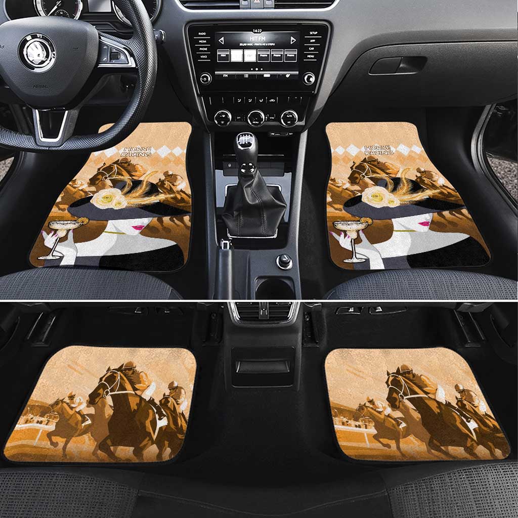 Kentucky Horse Racing Car Mats Derby Mint Julep Girl - Gold Pastel LT14