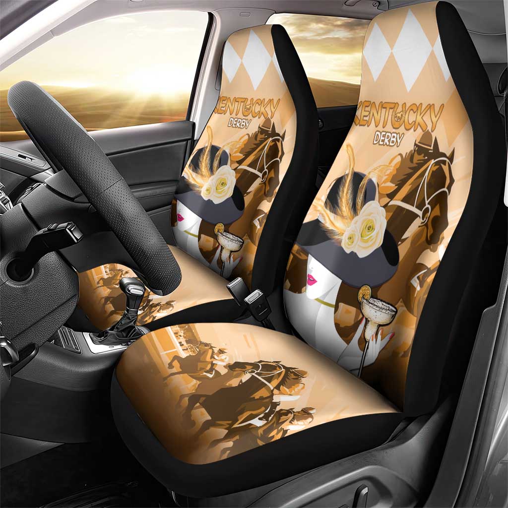 Kentucky Horse Racing Car Seat Cover Derby Mint Julep Girl - Gold Pastel LT14