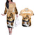 Kentucky Horse Racing Couples Matching Off The Shoulder Long Sleeve Dress and Hawaiian Shirt Derby Mint Julep Girl - Gold Pastel LT14