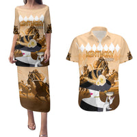 Kentucky Horse Racing Couples Matching Puletasi and Hawaiian Shirt Derby Mint Julep Girl - Gold Pastel LT14