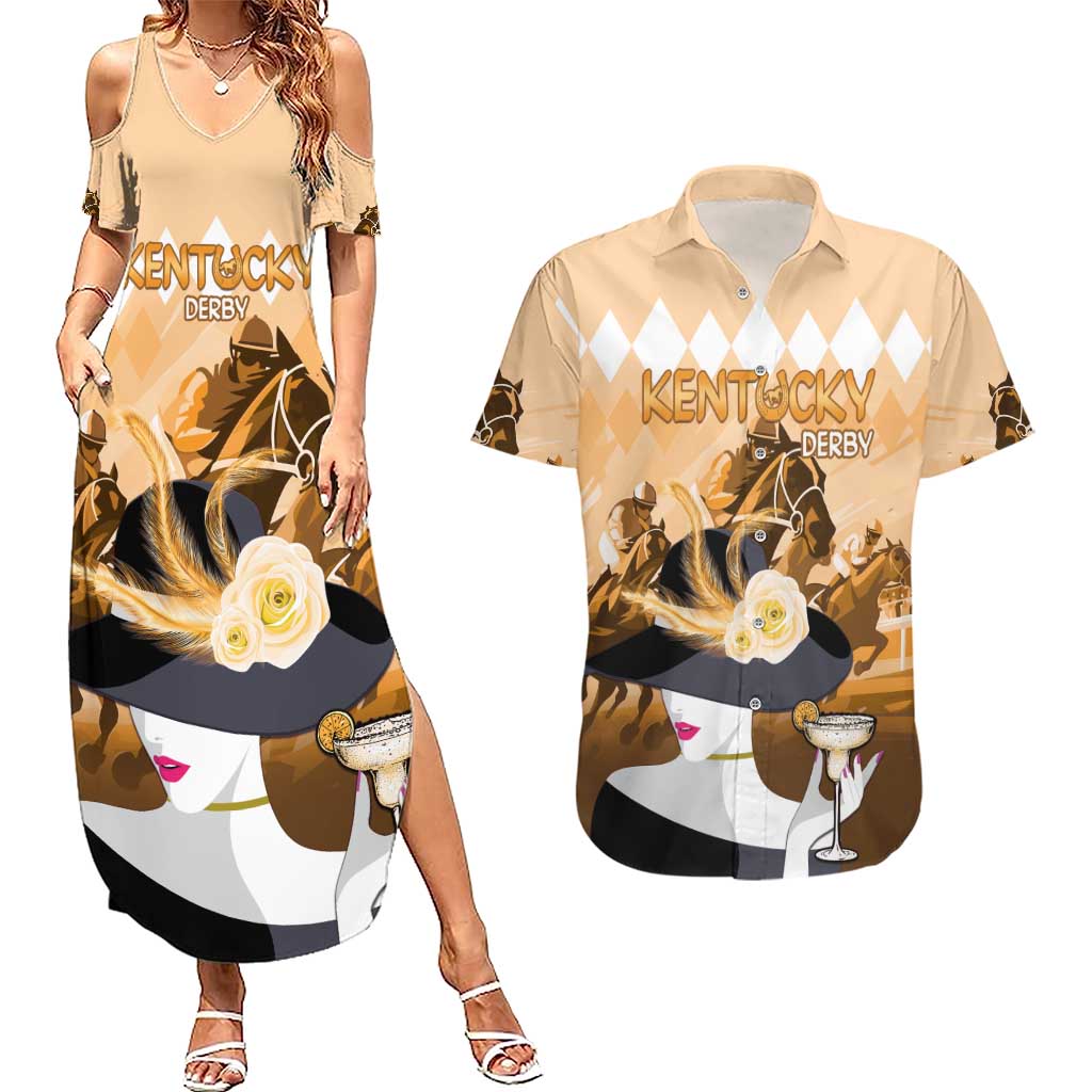 Kentucky Horse Racing Couples Matching Summer Maxi Dress and Hawaiian Shirt Derby Mint Julep Girl - Gold Pastel LT14