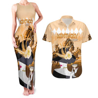 Kentucky Horse Racing Couples Matching Tank Maxi Dress and Hawaiian Shirt Derby Mint Julep Girl - Gold Pastel LT14