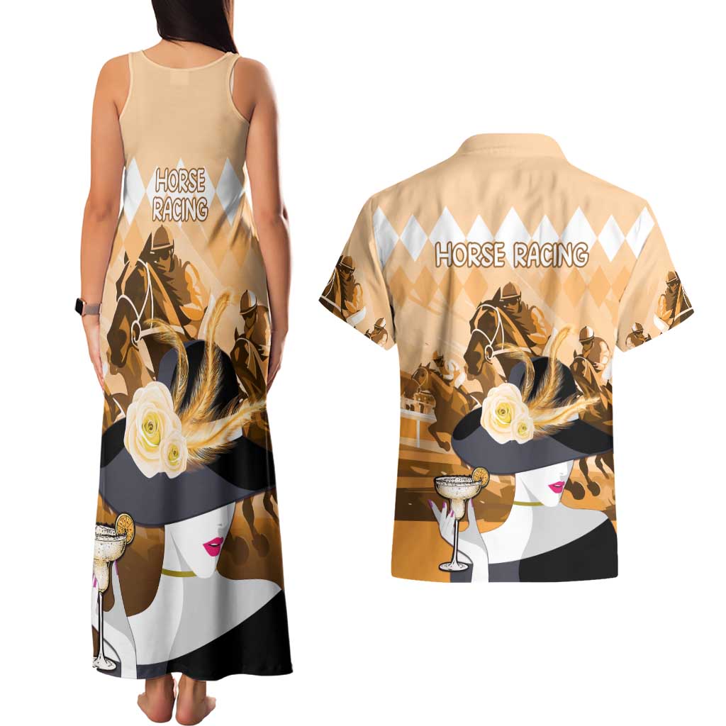 Kentucky Horse Racing Couples Matching Tank Maxi Dress and Hawaiian Shirt Derby Mint Julep Girl - Gold Pastel LT14
