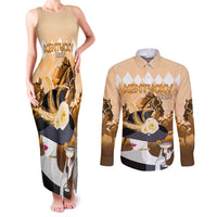 Kentucky Horse Racing Couples Matching Tank Maxi Dress and Long Sleeve Button Shirt Derby Mint Julep Girl - Gold Pastel LT14