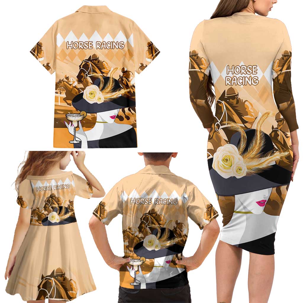 Kentucky Horse Racing Family Matching Long Sleeve Bodycon Dress and Hawaiian Shirt Derby Mint Julep Girl - Gold Pastel LT14