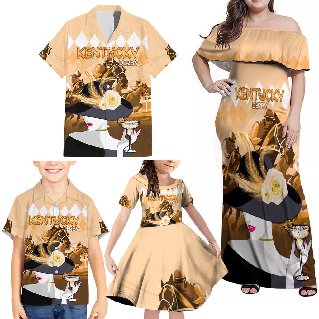 Kentucky Horse Racing Family Matching Off Shoulder Maxi Dress and Hawaiian Shirt Derby Mint Julep Girl - Gold Pastel LT14