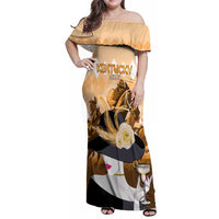 Kentucky Horse Racing Family Matching Off Shoulder Maxi Dress and Hawaiian Shirt Derby Mint Julep Girl - Gold Pastel LT14