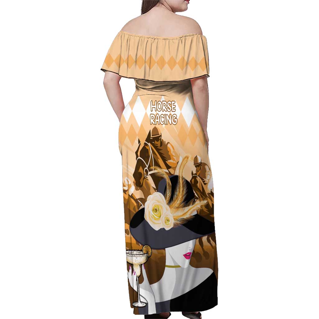 Kentucky Horse Racing Family Matching Off Shoulder Maxi Dress and Hawaiian Shirt Derby Mint Julep Girl - Gold Pastel LT14