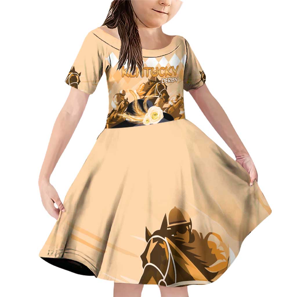 Kentucky Horse Racing Family Matching Off Shoulder Short Dress and Hawaiian Shirt Derby Mint Julep Girl - Gold Pastel LT14
