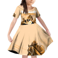 Kentucky Horse Racing Family Matching Off Shoulder Short Dress and Hawaiian Shirt Derby Mint Julep Girl - Gold Pastel LT14