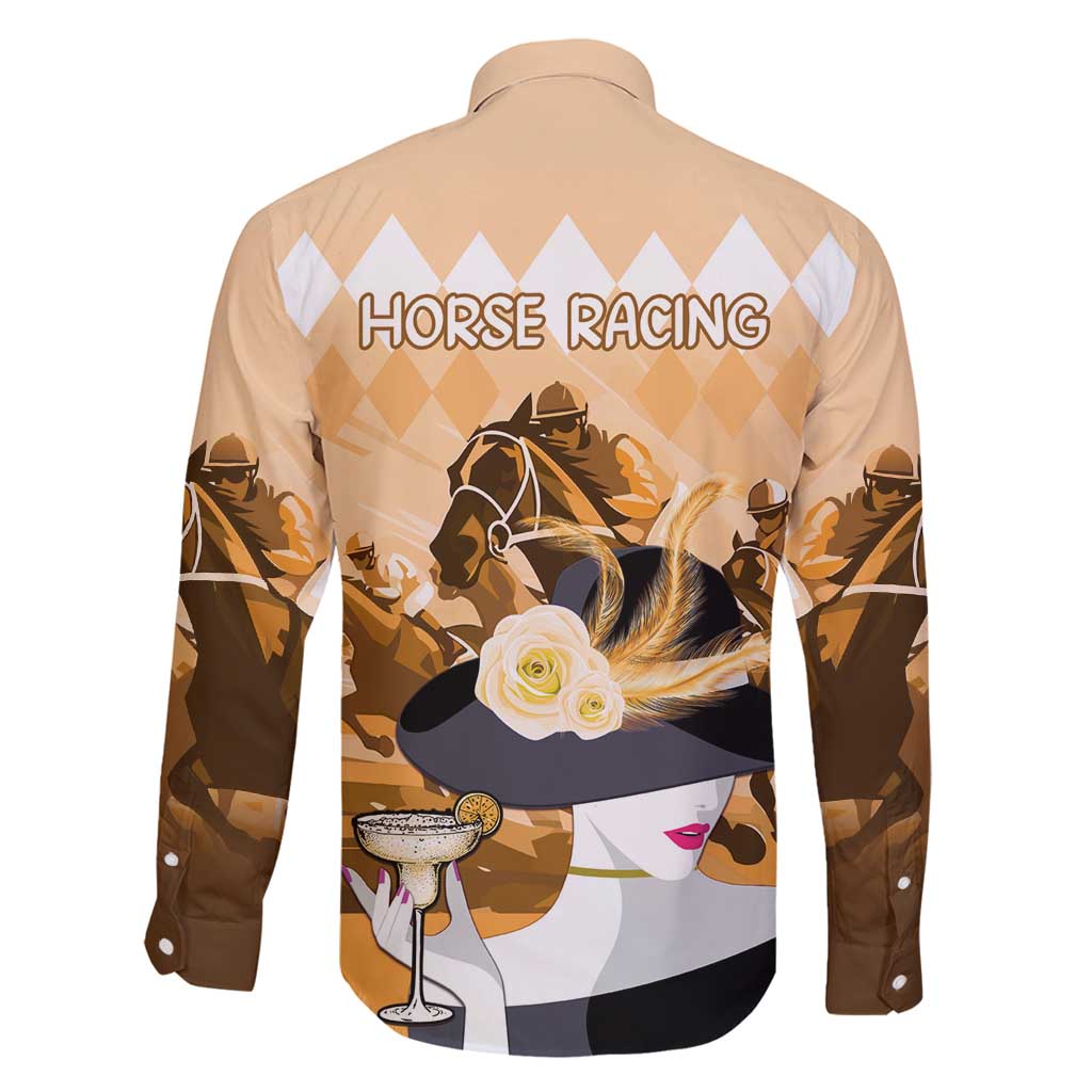 Kentucky Horse Racing Family Matching Off Shoulder Short Dress and Hawaiian Shirt Derby Mint Julep Girl - Gold Pastel LT14