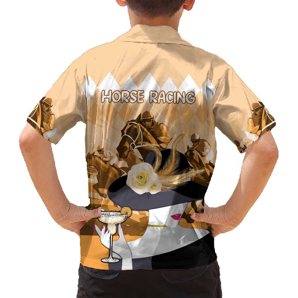 Kentucky Horse Racing Family Matching Puletasi and Hawaiian Shirt Derby Mint Julep Girl - Gold Pastel LT14