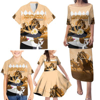 Kentucky Horse Racing Family Matching Puletasi and Hawaiian Shirt Derby Mint Julep Girl - Gold Pastel LT14