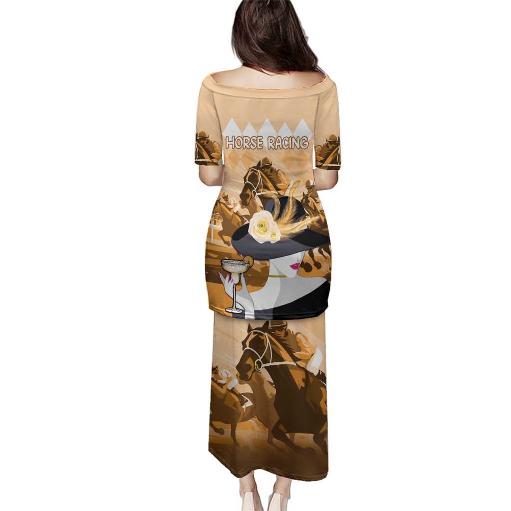 Kentucky Horse Racing Family Matching Puletasi and Hawaiian Shirt Derby Mint Julep Girl - Gold Pastel LT14