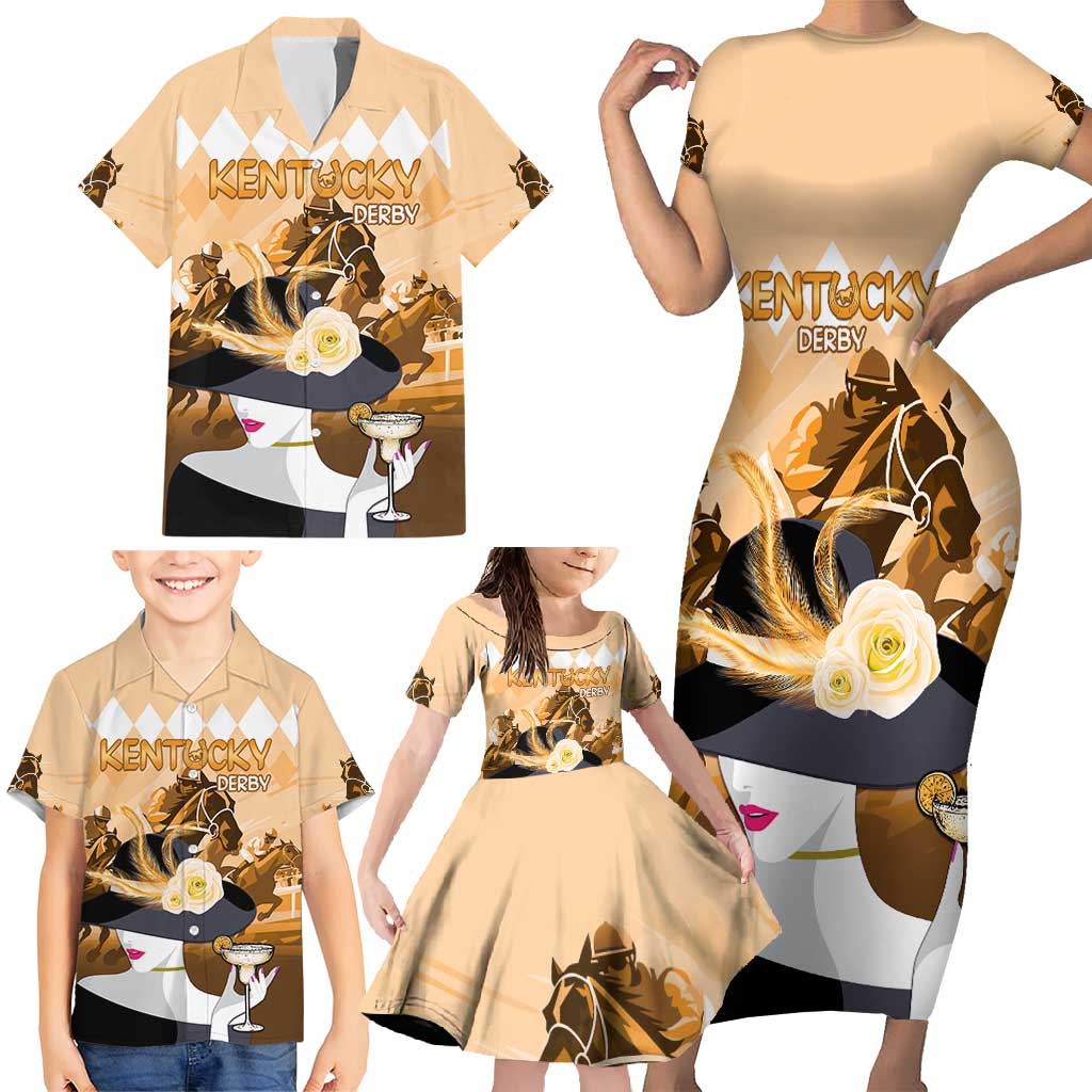 Kentucky Horse Racing Family Matching Short Sleeve Bodycon Dress and Hawaiian Shirt Derby Mint Julep Girl - Gold Pastel LT14