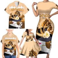 Kentucky Horse Racing Family Matching Short Sleeve Bodycon Dress and Hawaiian Shirt Derby Mint Julep Girl - Gold Pastel LT14