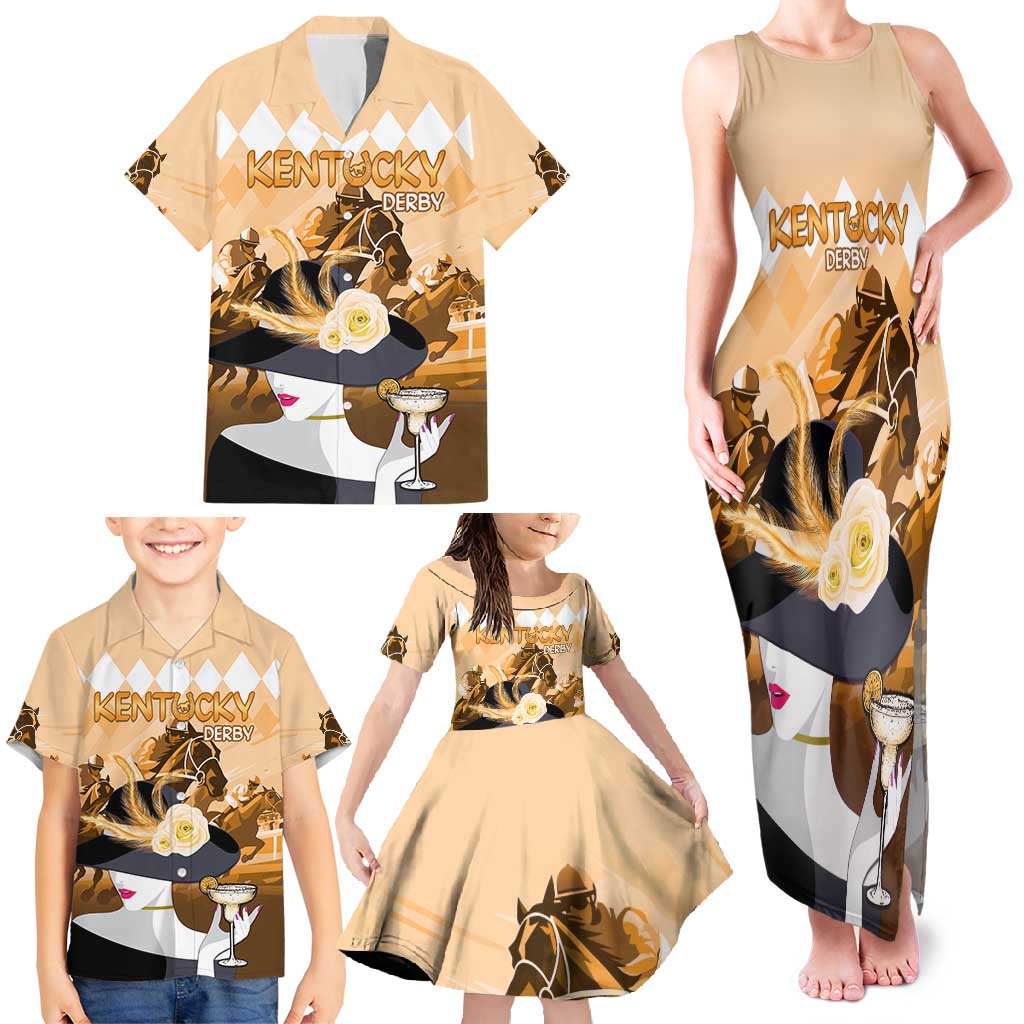 Kentucky Horse Racing Family Matching Tank Maxi Dress and Hawaiian Shirt Derby Mint Julep Girl - Gold Pastel LT14