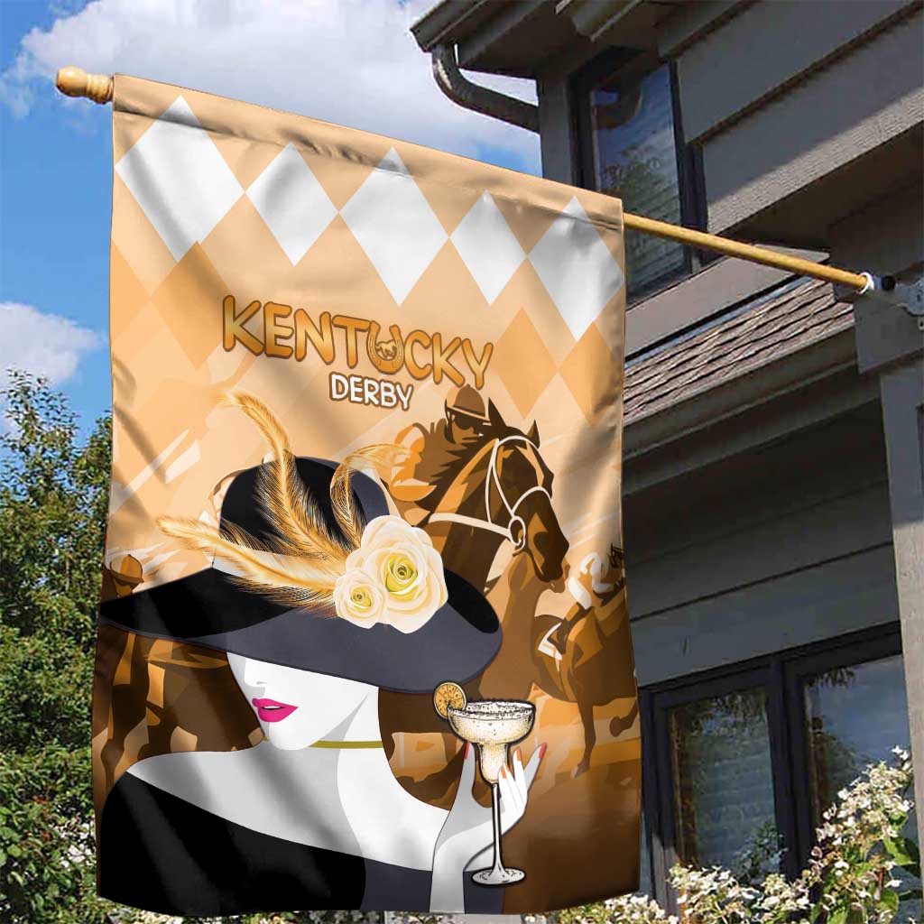 Kentucky Horse Racing Garden Flag Derby Mint Julep Girl - Gold Pastel LT14