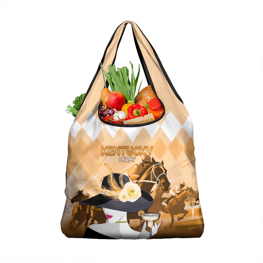 Kentucky Horse Racing Grocery Bag Derby Mint Julep Girl - Gold Pastel LT14