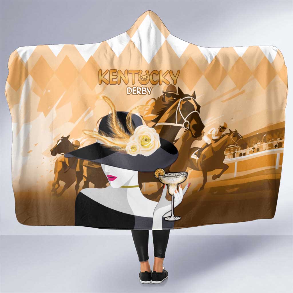 Kentucky Horse Racing Hooded Blanket Derby Mint Julep Girl - Gold Pastel LT14