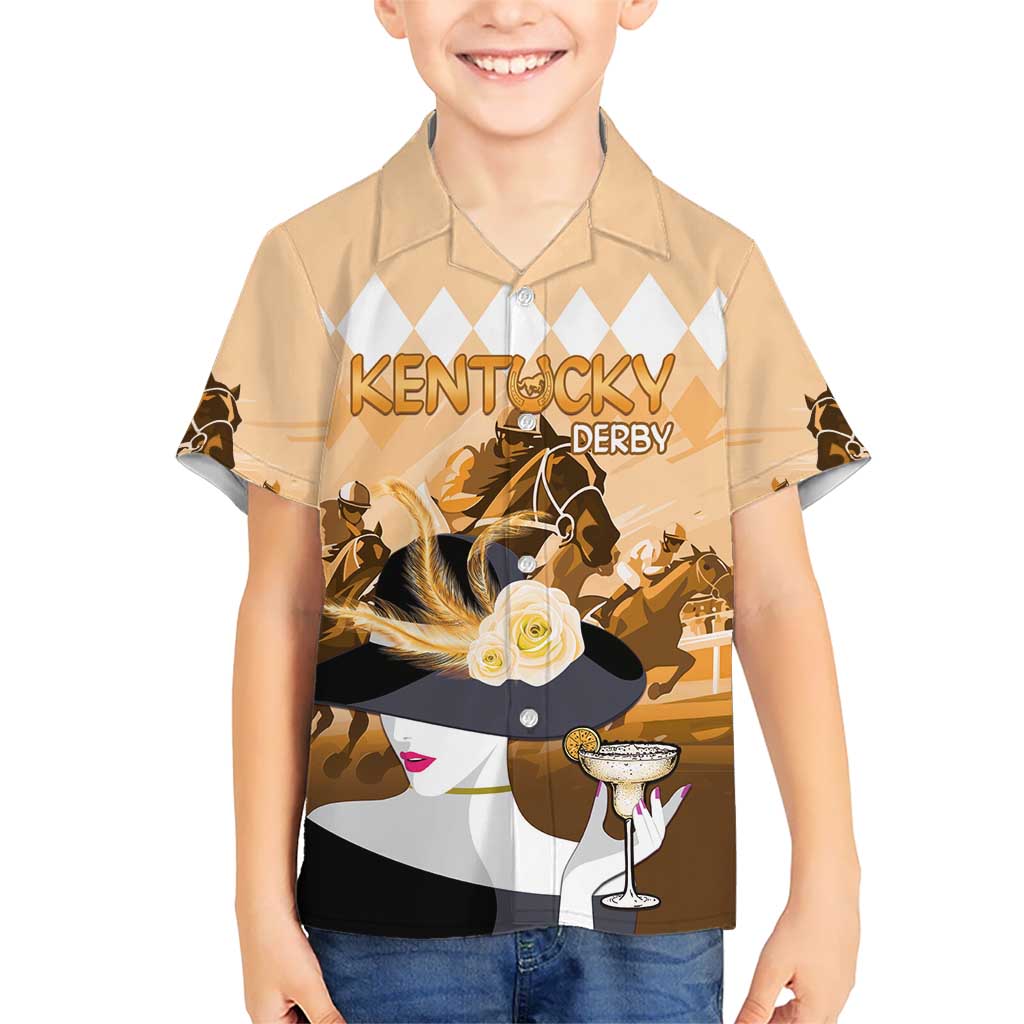 Kentucky Horse Racing Kid Hawaiian Shirt Derby Mint Julep Girl - Gold Pastel LT14