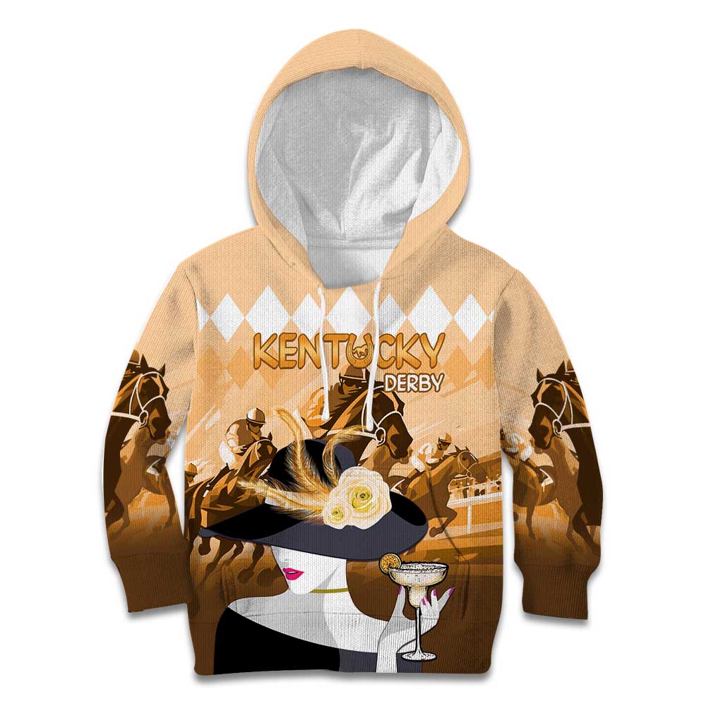 Kentucky Horse Racing Kid Hoodie Derby Mint Julep Girl - Gold Pastel LT14