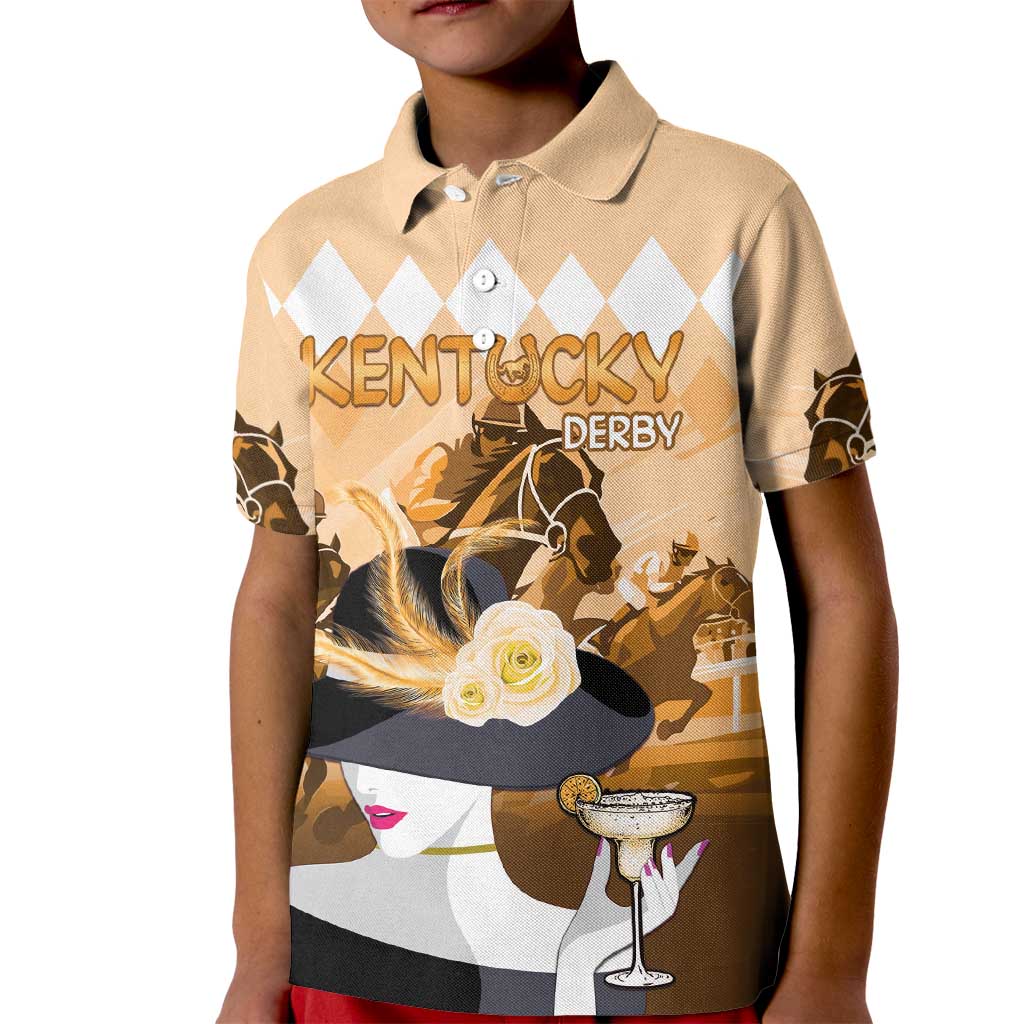 Kentucky Horse Racing Kid Polo Shirt Derby Mint Julep Girl - Gold Pastel LT14