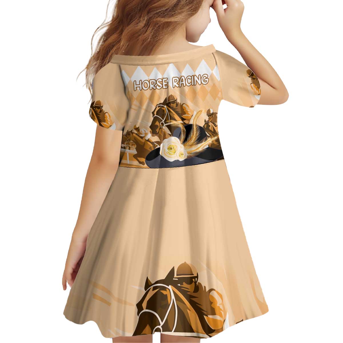 Kentucky Horse Racing Kid Short Sleeve Dress Derby Mint Julep Girl - Gold Pastel LT14