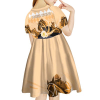 Kentucky Horse Racing Kid Short Sleeve Dress Derby Mint Julep Girl - Gold Pastel LT14