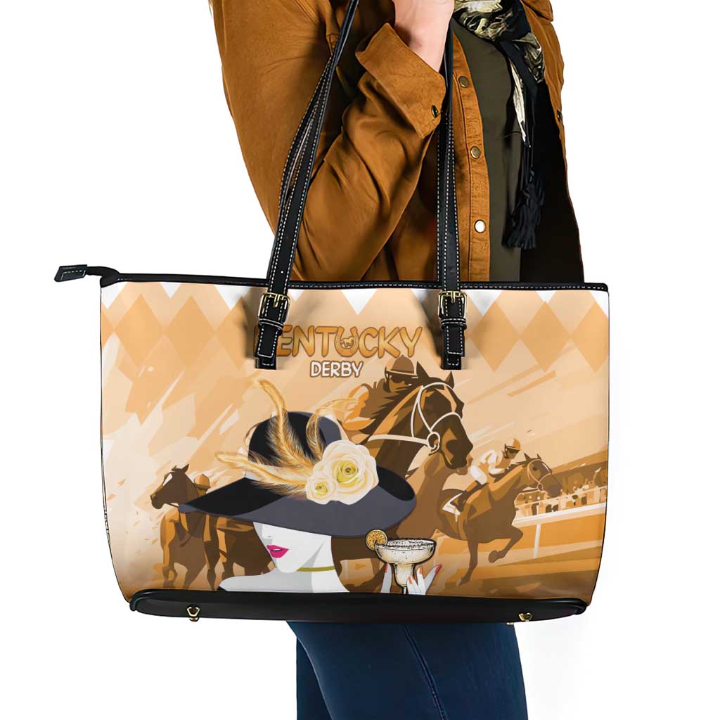 Kentucky Horse Racing Leather Tote Bag Derby Mint Julep Girl - Gold Pastel LT14