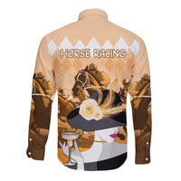 Kentucky Horse Racing Long Sleeve Button Shirt Derby Mint Julep Girl - Gold Pastel LT14