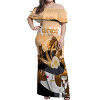 Kentucky Horse Racing Off Shoulder Maxi Dress Derby Mint Julep Girl - Gold Pastel LT14