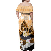 Kentucky Horse Racing Off Shoulder Maxi Dress Derby Mint Julep Girl - Gold Pastel LT14
