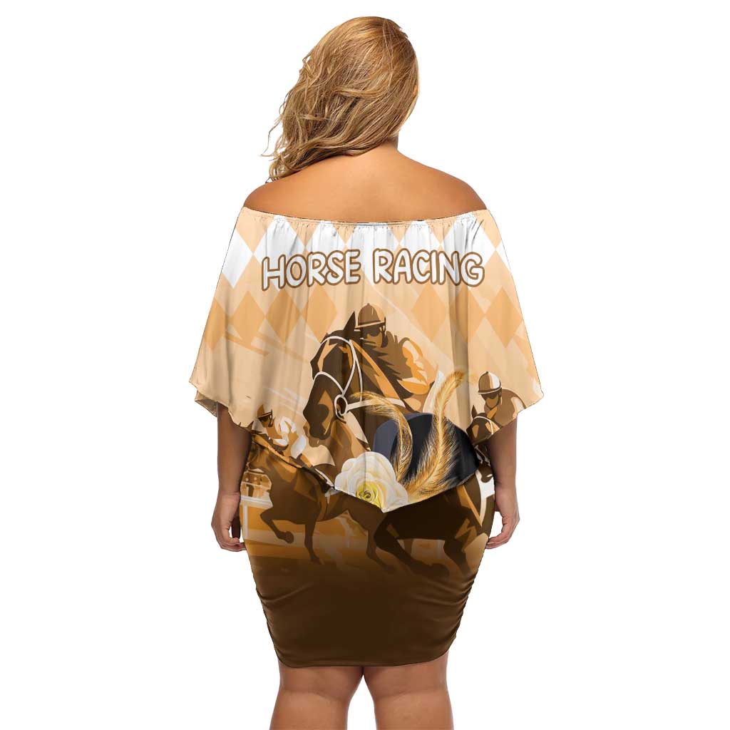 Kentucky Horse Racing Off Shoulder Short Dress Derby Mint Julep Girl - Gold Pastel LT14