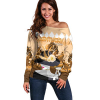 Kentucky Horse Racing Off Shoulder Sweater Derby Mint Julep Girl - Gold Pastel LT14